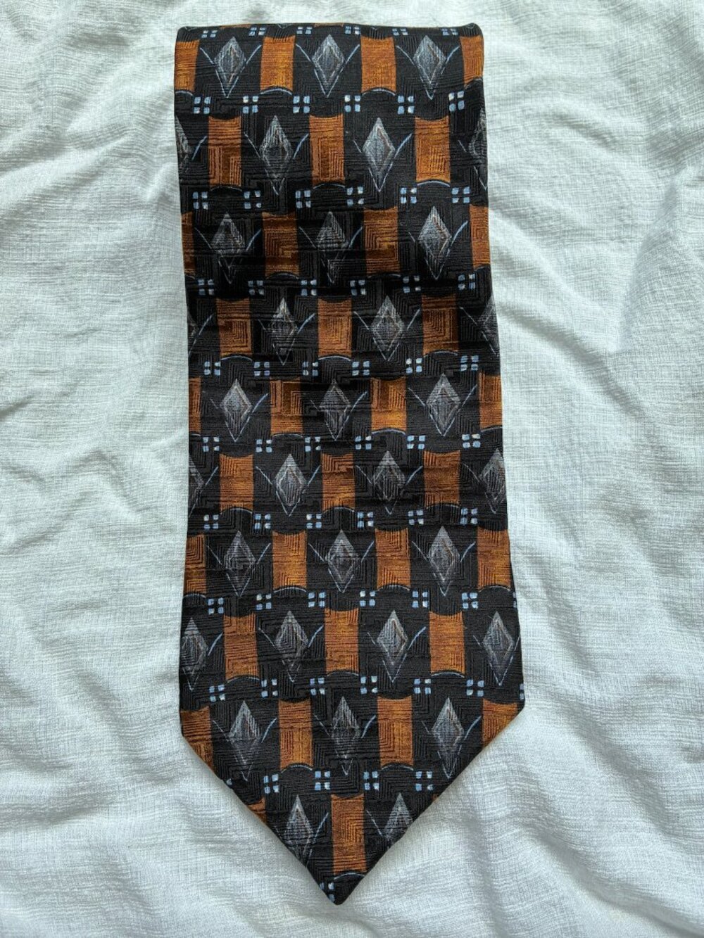 Mulberry Italian Silk Black & Orange Geometric Jacquard Tie